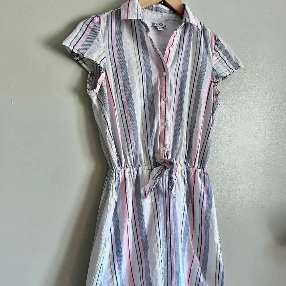 J.Crew Mercantile Rainbow Seersucker Collared Tie Front Dress Size XXS - Picture 5 of 13